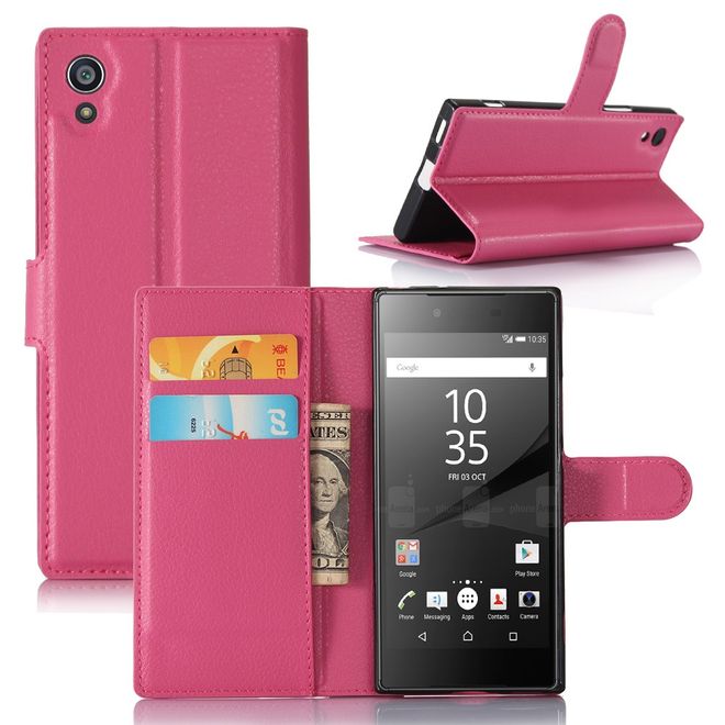 Sony Xperia XA1 Handy Case - Hülle aus Leder - mit Litchitextur und Standfunktion - rosa