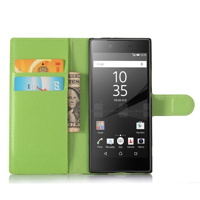 Sony Xperia XA1 Handy Case - Hülle aus Leder - mit Litchitextur und Standfunktion - grün