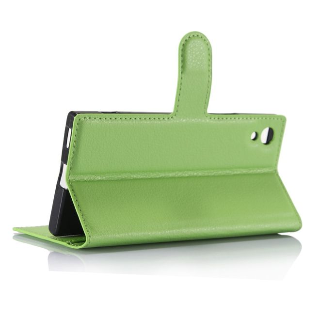 Sony Xperia XA1 Handy Case - Hülle aus Leder - mit Litchitextur und Standfunktion - grün