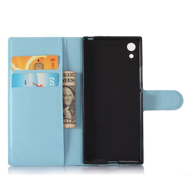 Sony Xperia XA1 Handy Case - Hülle aus Leder - mit Litchitextur und Standfunktion - blau