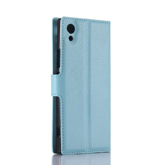 Sony Xperia XA1 Handy Case - Hülle aus Leder - mit Litchitextur und Standfunktion - blau
