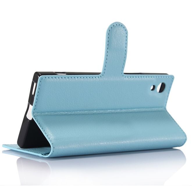 Sony Xperia XA1 Handy Case - Hülle aus Leder - mit Litchitextur und Standfunktion - blau