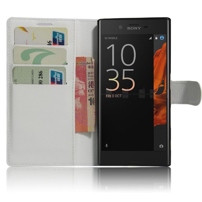Sony Xperia XZ/XZs Handy Case - Hülle aus Leder - mit Litchitextur und Standfunktion - weiss