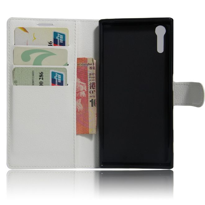 Sony Xperia XZ/XZs Handy Case - Hülle aus Leder - mit Litchitextur und Standfunktion - weiss