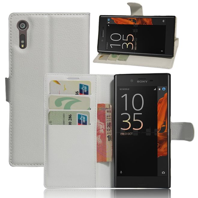Sony Xperia XZ/XZs Handy Case - Hülle aus Leder - mit Litchitextur und Standfunktion - weiss