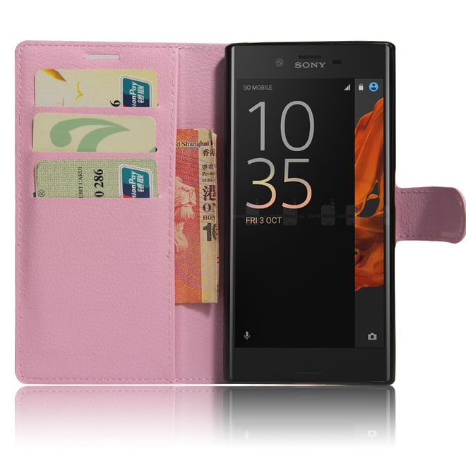 Sony Xperia XZ/XZs Handy Case - Hülle aus Leder - mit Litchitextur und Standfunktion - pink