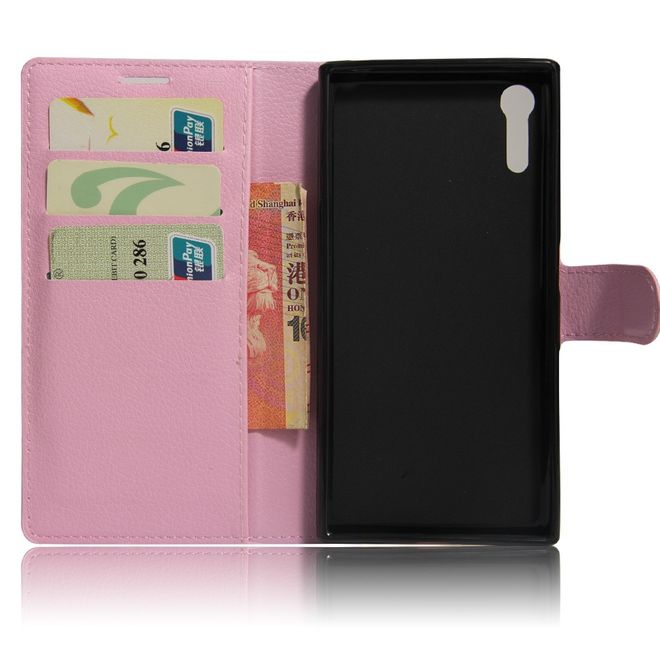 Sony Xperia XZ/XZs Handy Case - Hülle aus Leder - mit Litchitextur und Standfunktion - pink