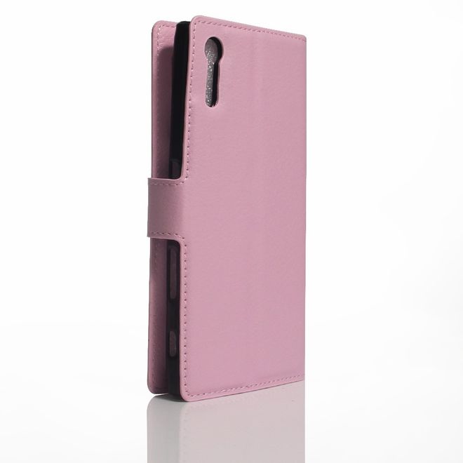 Sony Xperia XZ/XZs Handy Case - Hülle aus Leder - mit Litchitextur und Standfunktion - pink