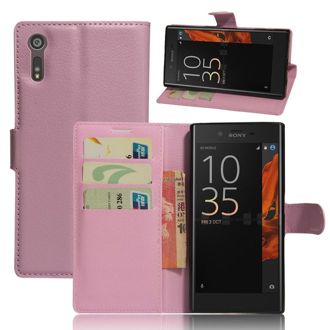 Sony Xperia XZ/XZs Handy Case - Hülle aus Leder - mit Litchitextur und Standfunktion - pink