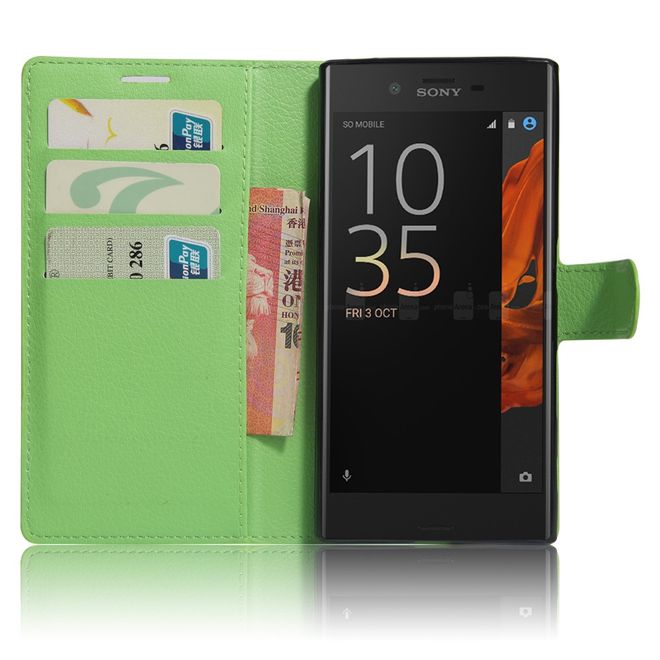 Sony Xperia XZ/XZs Handy Case - Hülle aus Leder - mit Litchitextur und Standfunktion - grün