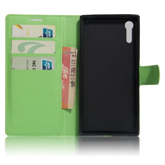 Sony Xperia XZ/XZs Handy Case - Hülle aus Leder - mit Litchitextur und Standfunktion - grün
