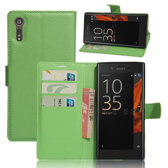 Sony Xperia XZ/XZs Handy Case - Hülle aus Leder - mit Litchitextur und Standfunktion - grün