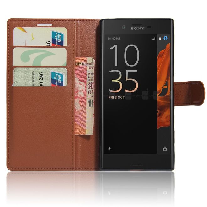 Sony Xperia XZ/XZs Handy Case - Hülle aus Leder - mit Litchitextur und Standfunktion - braun