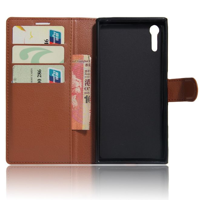 Sony Xperia XZ/XZs Handy Case - Hülle aus Leder - mit Litchitextur und Standfunktion - braun