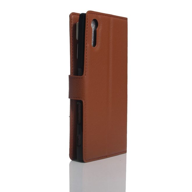 Sony Xperia XZ/XZs Handy Case - Hülle aus Leder - mit Litchitextur und Standfunktion - braun