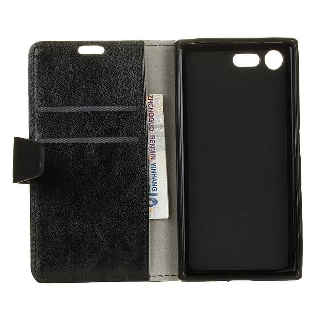Sony Xperia XZ Premium Handyhülle - Crazy Horse Leder Case - mit Visitenkartenfach - schwarz