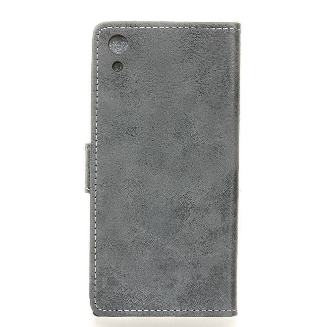 Sony Xperia XA1 Handy Hülle - Cover aus Leder - Vintage Style - grau