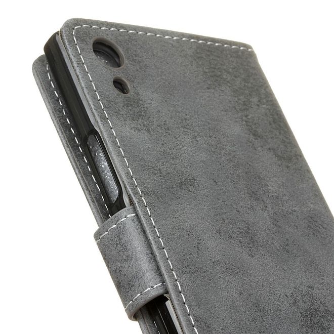 Sony Xperia XA1 Handy Hülle - Cover aus Leder - Vintage Style - grau