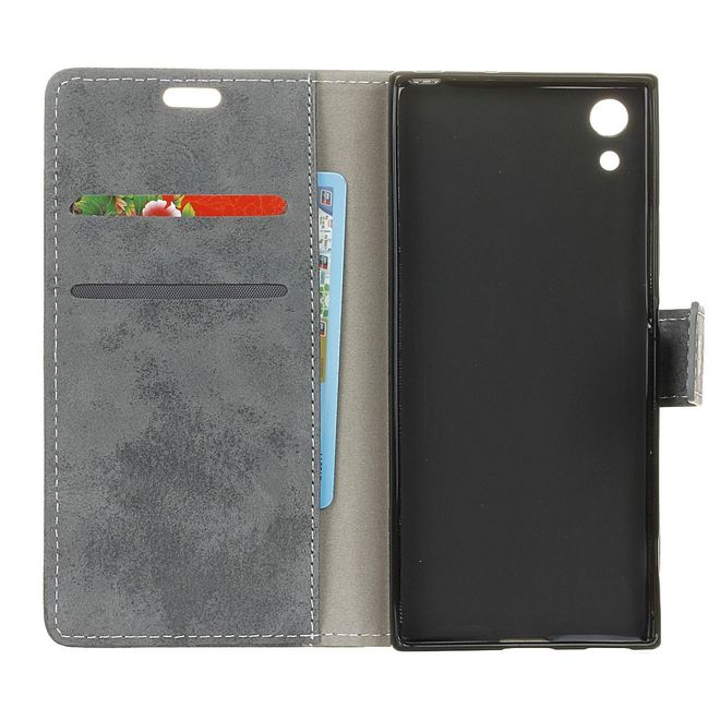 Sony Xperia XA1 Handy Hülle - Cover aus Leder - Vintage Style - grau