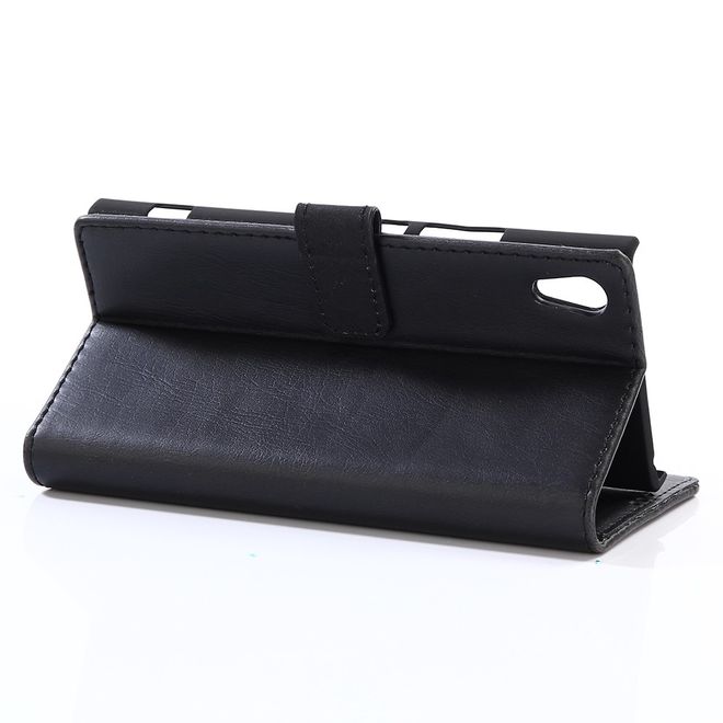 Sony Xperia XA1 Handy Hülle - Crazy Horse Leder Case - Retrostyle - schwarz