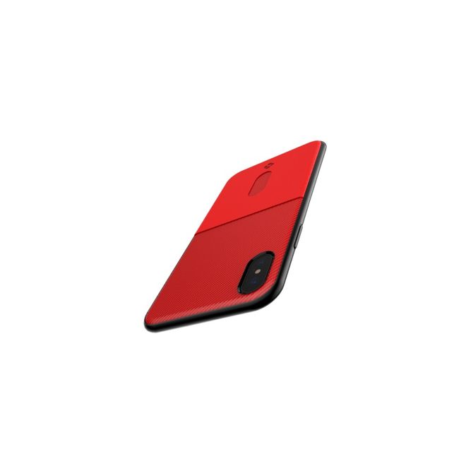 Totu - iPhone XS / X Hülle - Case aus Leder/Plastik - im Carbon Style - rot