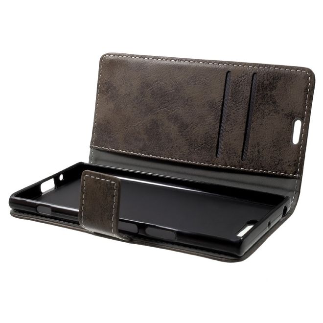 Sony Xperia XZ1 Handy Hülle - Case aus Leder - im Retrolook - kaffeefarben