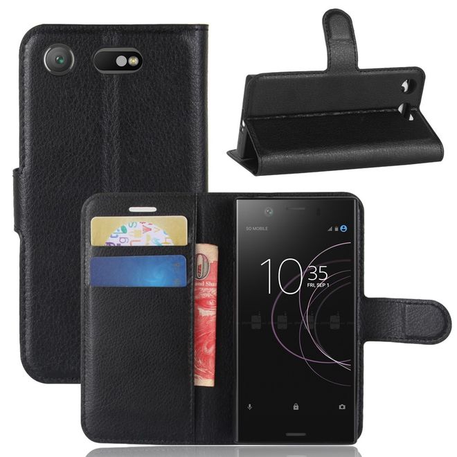 Sony Xperia XZ1 Compact Leder Hülle - Case mit Standfunktion - schwarz