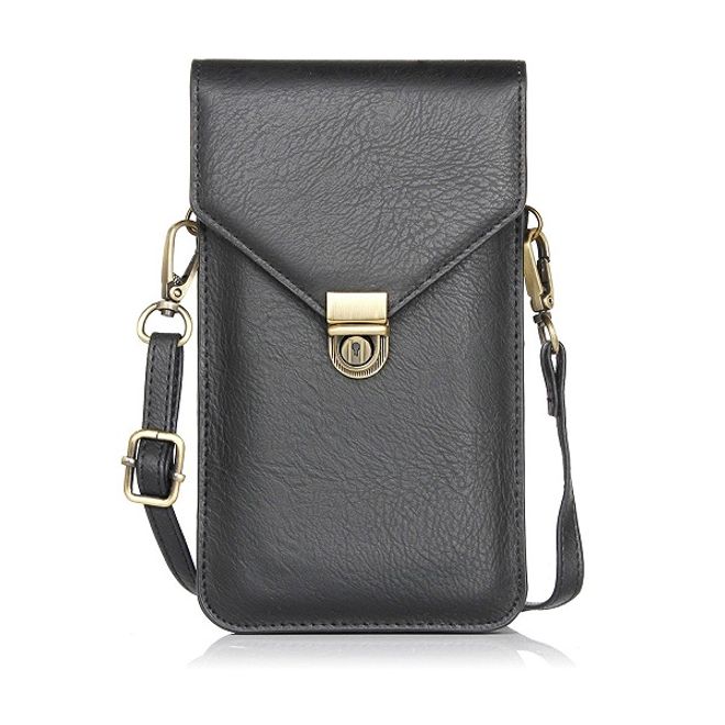 Universelle Handytasche (bis 6.3") - Beutel aus Leder - mit Tragegurt und Schnalle - schwarz