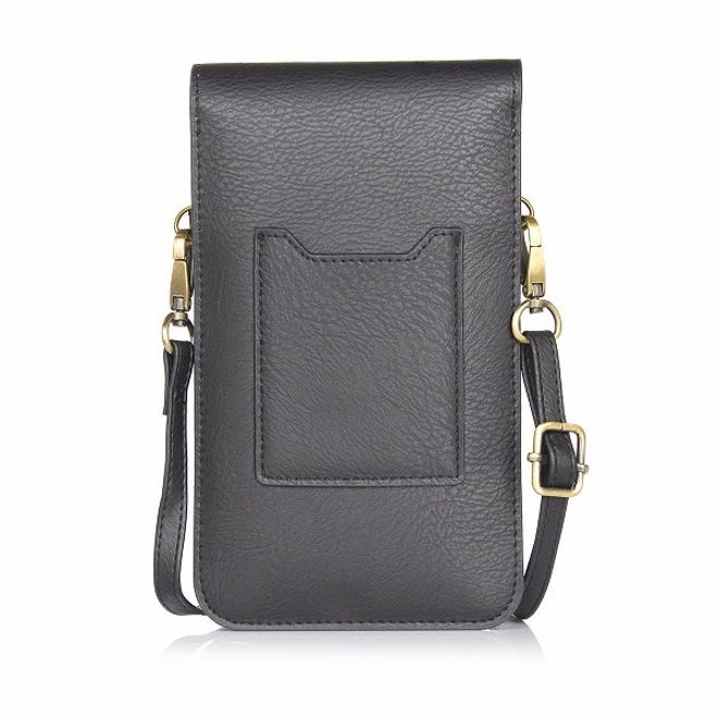 Universelle Handytasche (bis 6.3") - Beutel aus Leder - mit Tragegurt und Schnalle - schwarz