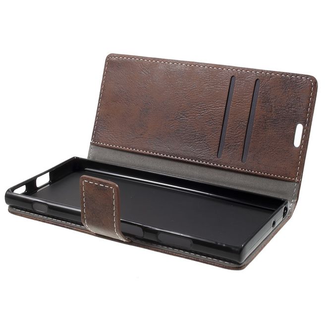 Sony Xperia XA1 Plus Hülle - Handy Case aus Leder - im Vintage Look - braun