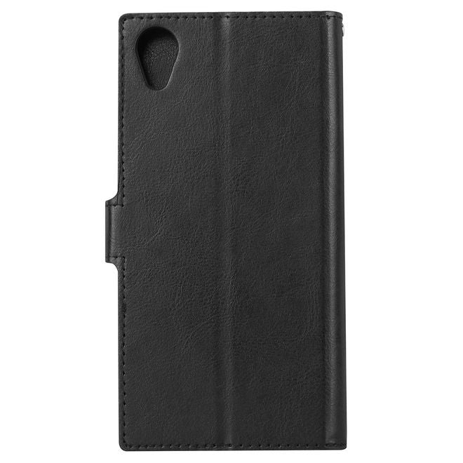 Sony Xperia XA1 Plus Handy Hülle - Crazy Horse Leder Bookcover - mit Standfunktion - schwarz