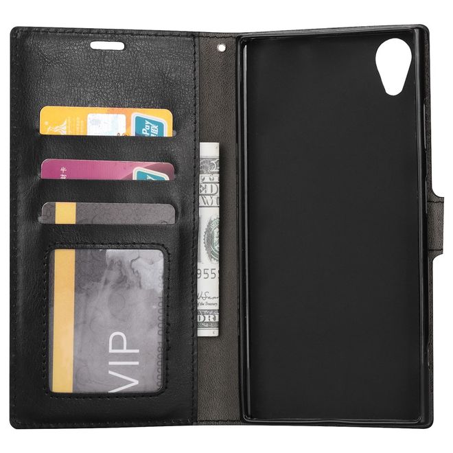Sony Xperia XA1 Plus Handy Hülle - Crazy Horse Leder Bookcover - mit Standfunktion - schwarz