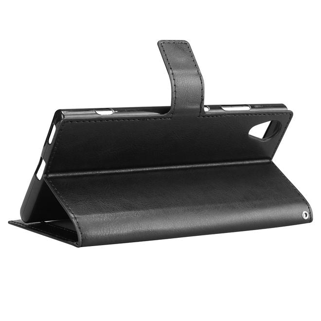 Sony Xperia XA1 Plus Handy Hülle - Crazy Horse Leder Bookcover - mit Standfunktion - schwarz