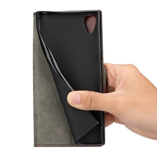 Sony Xperia XA1 Plus Handy Hülle - Crazy Horse Leder Bookcover - mit Standfunktion - schwarz