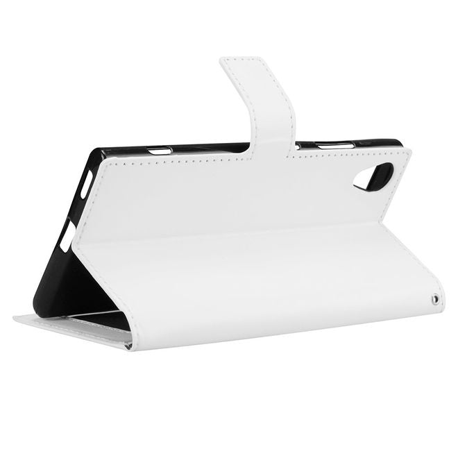 Sony Xperia XA1 Plus Handy Hülle - Crazy Horse Leder Bookcover - mit Standfunktion - weiss