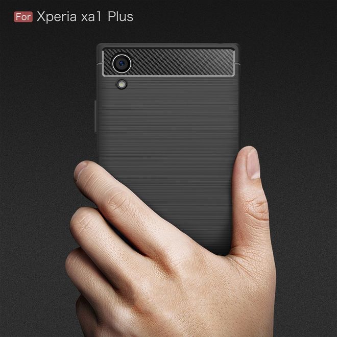 Sony Xperia XA1 Plus Handy Hülle - TPU Softcase - im Carbon Look - schwarz