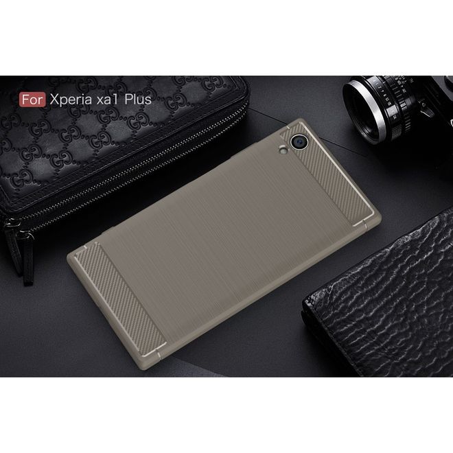 Sony Xperia XA1 Plus Handy Hülle - TPU Softcase - im Carbon Look - grau
