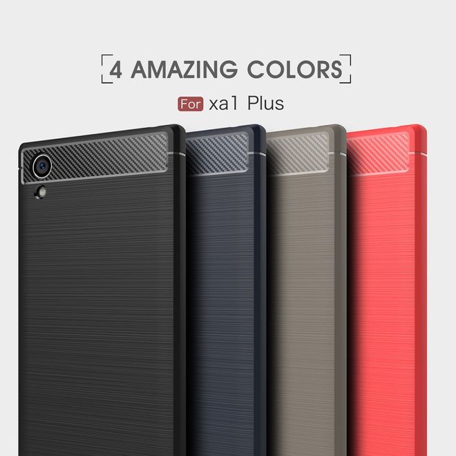 Sony Xperia XA1 Plus Handy Hülle - TPU Softcase - im Carbon Look - grau