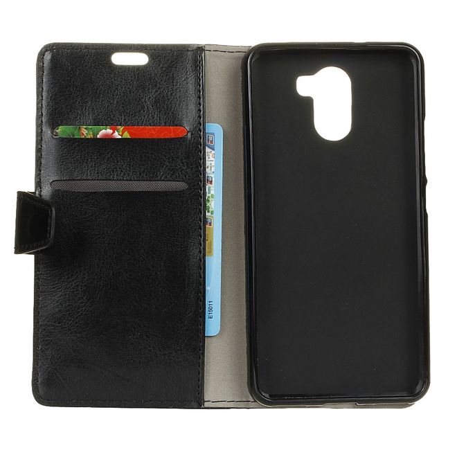 Samsung Galaxy S9 Plus Handy Hülle - Crazy Horse Leder Bookcover - mit Standfunktion - schwarz