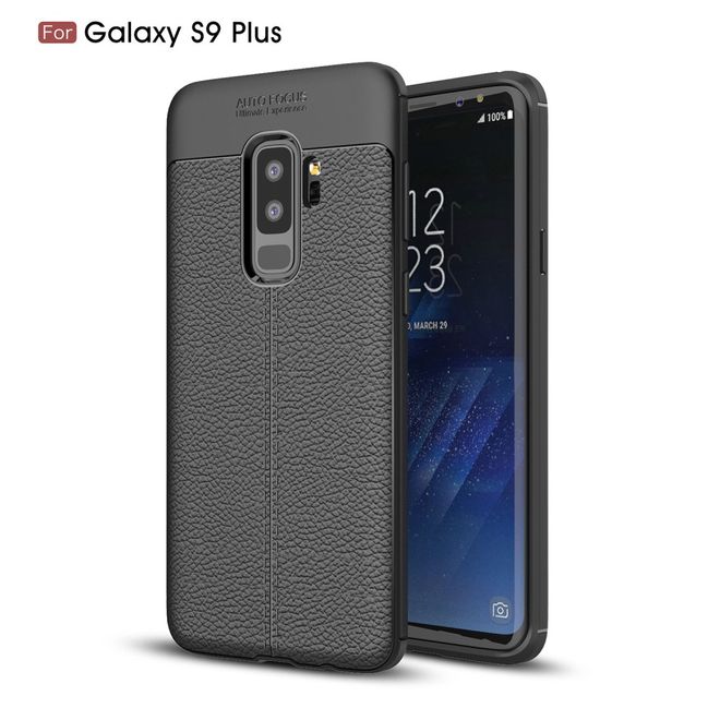 Samsung Galaxy S9 Plus Hülle - TPU Softcase - mit Litchitextur - schwarz