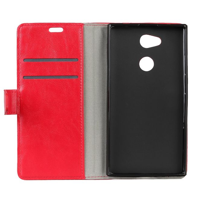 Sony Xperia L2 Handy Hülle - Crazy Horse Leder Case - mit Magnetverschluss und Standfunktion - rot