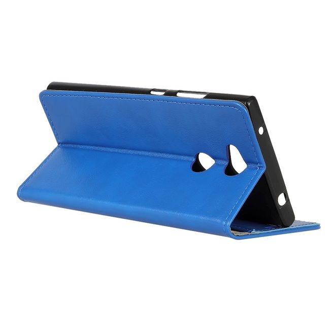 Sony Xperia L2 Handy Hülle - Crazy Horse Leder Case - mit Magnetverschluss und Standfunktion - blau