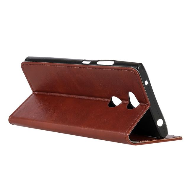 Sony Xperia L2 Handy Hülle - Crazy Horse Leder Case - mit Magnetverschluss und Standfunktion - braun