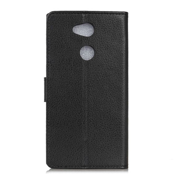 Sony Xperia L2 Handyhülle - Bookcover aus Leder - mit Litchitextur und Standfunktion - schwarz