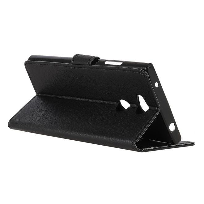Sony Xperia L2 Handyhülle - Bookcover aus Leder - mit Litchitextur und Standfunktion - schwarz