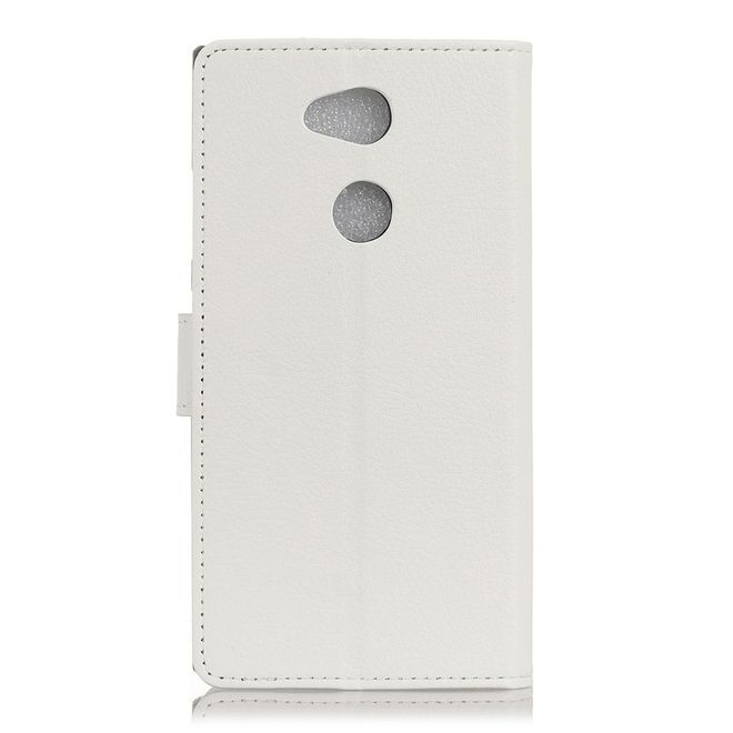 Sony Xperia L2 Handyhülle - Bookcover aus Leder - mit Litchitextur und Standfunktion - weiss