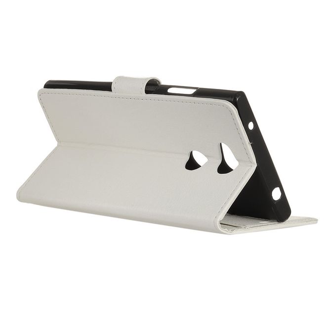 Sony Xperia L2 Handyhülle - Bookcover aus Leder - mit Litchitextur und Standfunktion - weiss