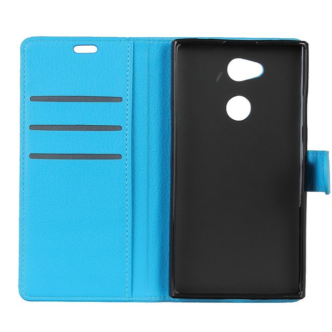 Sony Xperia L2 Handyhülle - Bookcover aus Leder - mit Litchitextur und Standfunktion - blau
