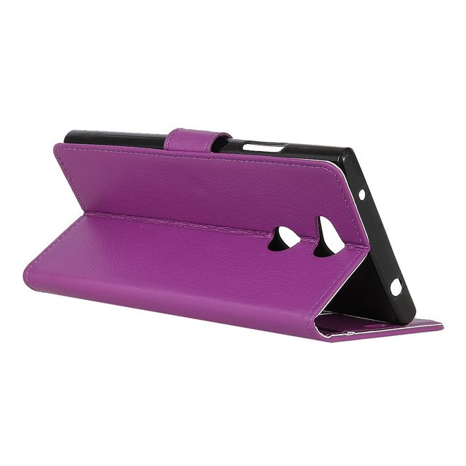 Sony Xperia L2 Handyhülle - Bookcover aus Leder - mit Litchitextur und Standfunktion - purpur