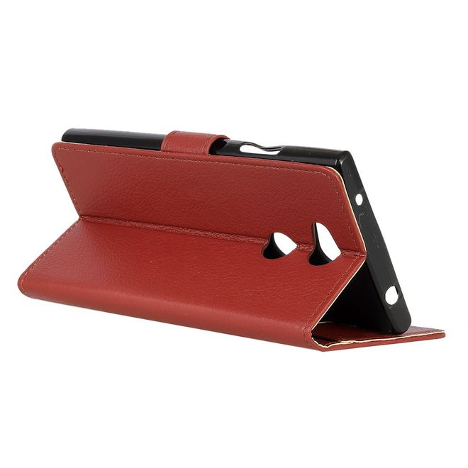 Sony Xperia L2 Handyhülle - Bookcover aus Leder - mit Litchitextur und Standfunktion - braun